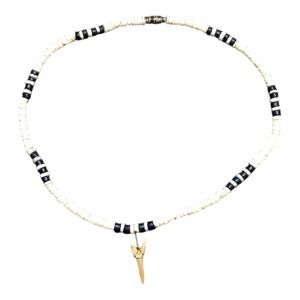 Navy Blue and White Puka Shell Choker Necklace with Shark Tooth Charm 16” Unisex